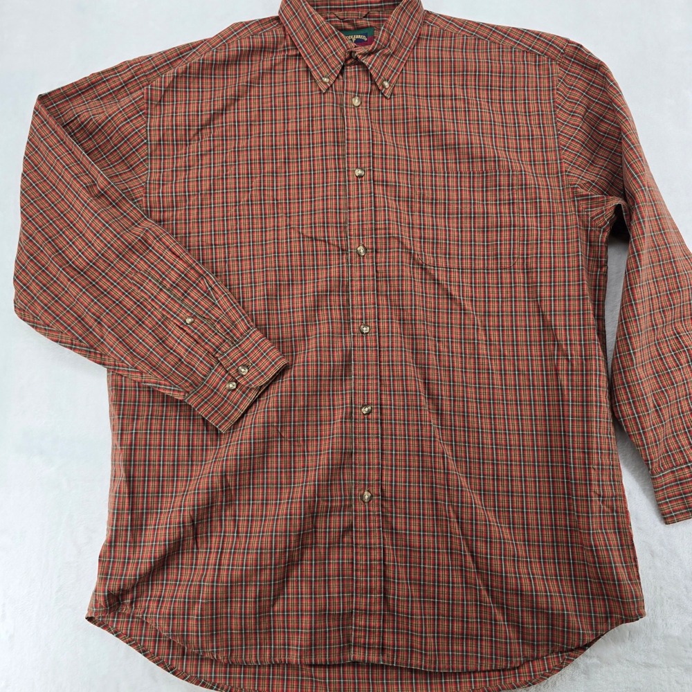 Saddlebred Button Down Shirt Mens L Long Sleeve Red Green Plaid Cotton Blend